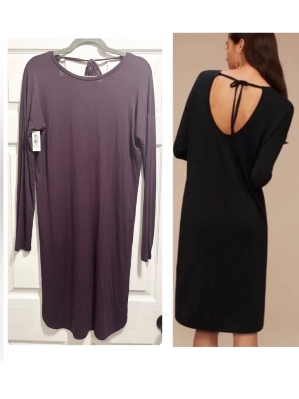 NWT Babaton Aritzia Jaco Dress Tie Open Back Long Sleeve Plum Sz Small BRAND NEW
